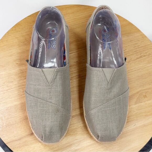 Bobs by Skechers Highlights High Jinx Canvas Wedge Espadrille Shoes Tan 9 - Picture 5 of 11